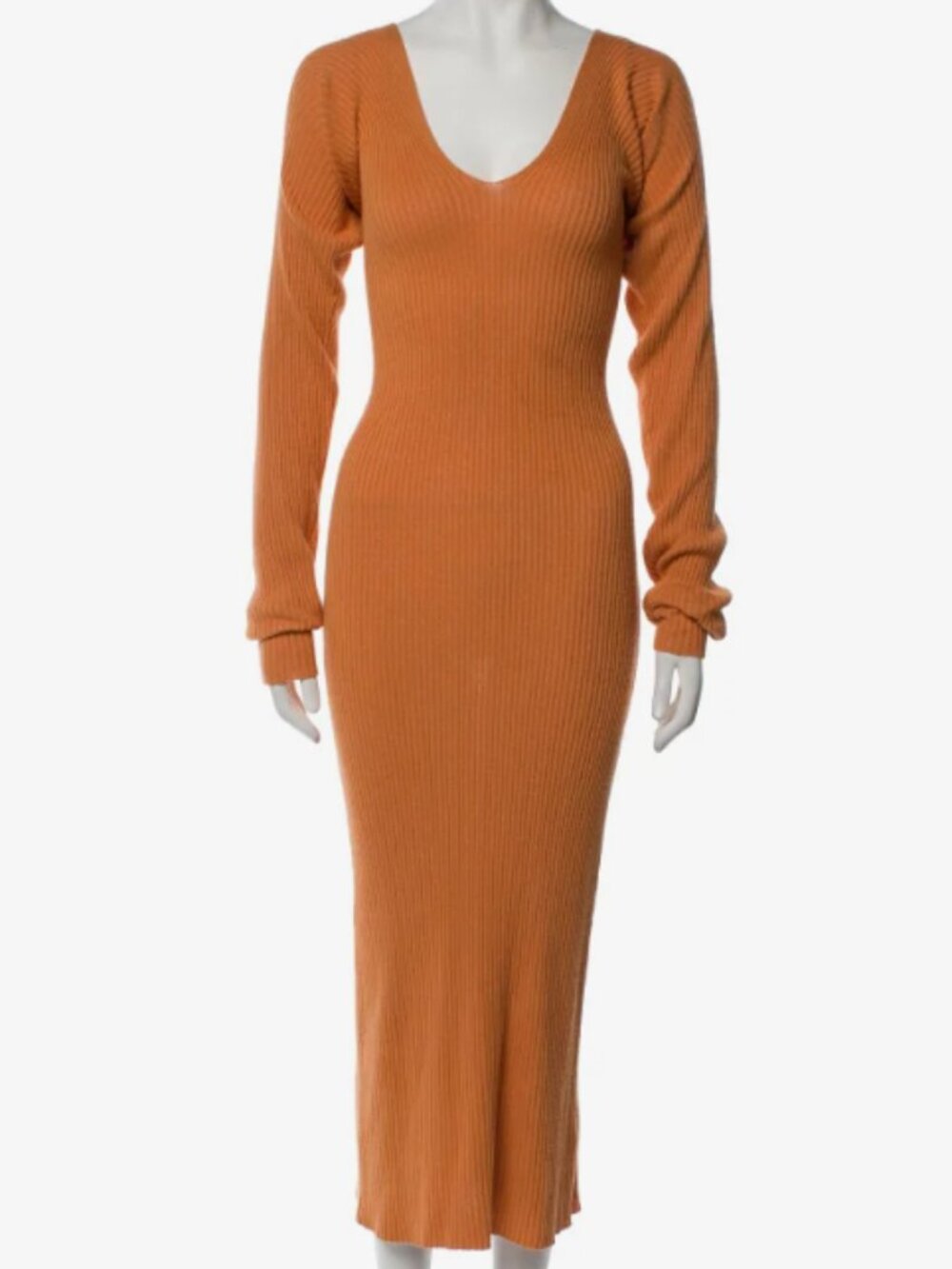 REMAIN Birger Christensen  V-Neck Midi Length Dress  Orange | Size: M